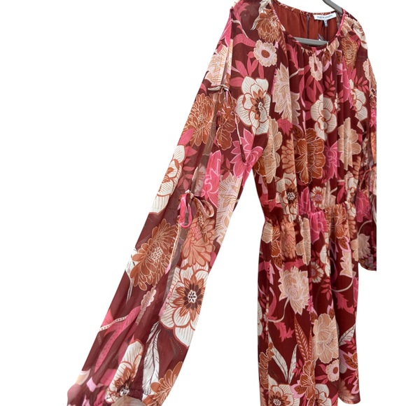 Collective Concepts Women’s M Chiffon Floral Red & Orange Multicolor Dress NWT - Picture 7 of 12